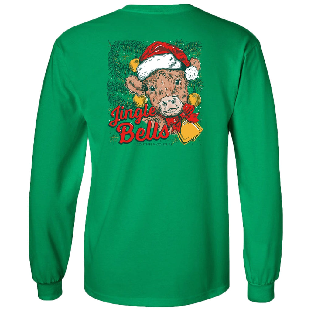 Southern Couture Classic Jingle Bells Cow Holiday - Adult & Kids T-Shirts, Sweatshirts & Hoodies apparel design preview 2