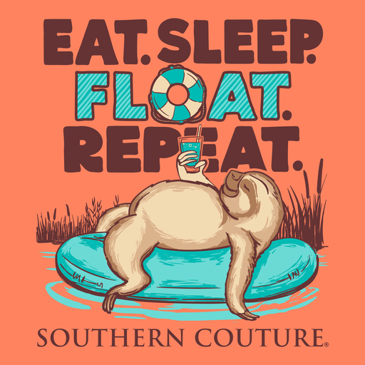 Southern Couture Eat Sleep Float Sloth Comfort Colors - Adult & Kids T-Shirts, Sweatshirts & Hoodies apparel design preview 2