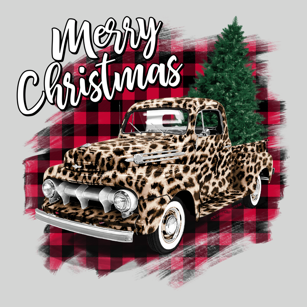 Southern Couture Christmas Leopard Truck Raglan - Adult & Kids T-Shirts, Sweatshirts & Hoodies apparel design preview 2