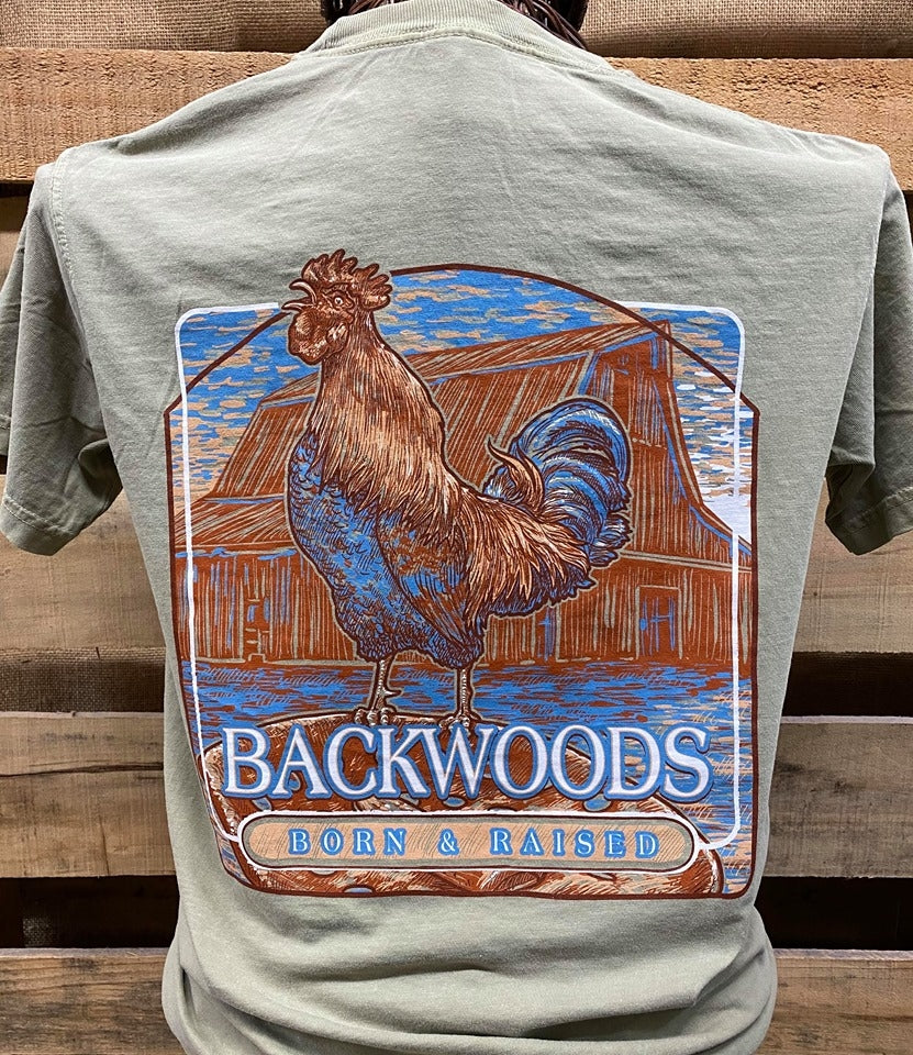Backwoods Born Raised Rooster Country Comfort Colors - Adult & Kids T-Shirts, Sweatshirts & Hoodies apparel design preview 1