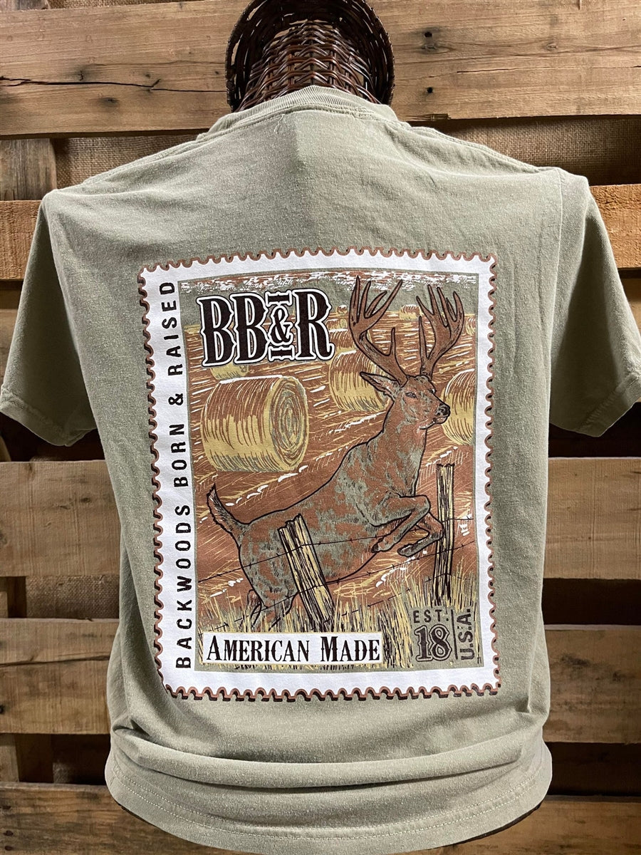 Backwoods Born Raised Deer Jumping Comfort Colors - Adult & Kids T-Shirts, Sweatshirts & Hoodies apparel design preview 2