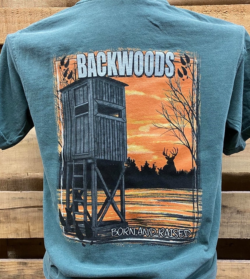 Backwoods Born Raised Shooting House Deer Stand - Adult & Kids T-Shirts, Sweatshirts & Hoodies apparel design preview 1