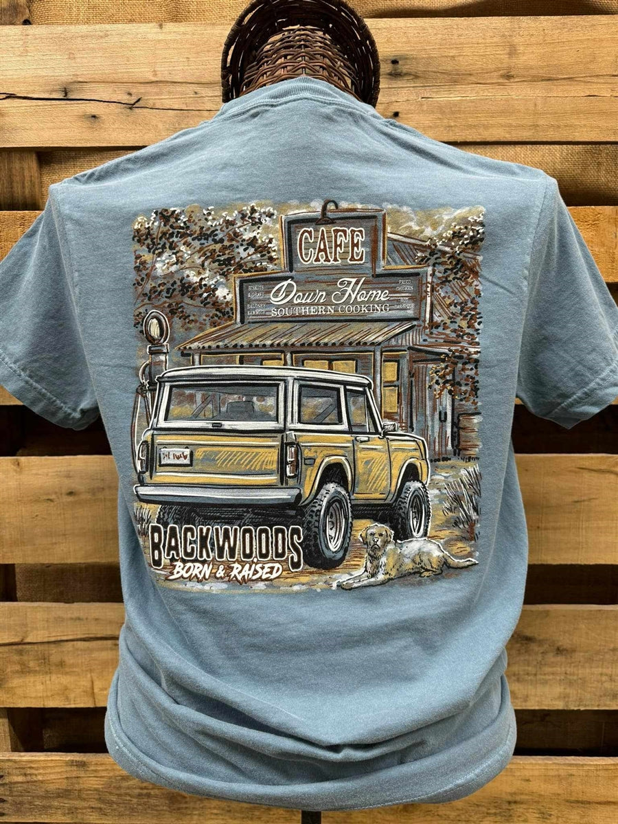 Backwoods Born Raised Cafe Comfort Colors - Adult & Kids T-Shirts, Sweatshirts & Hoodies apparel design preview 2