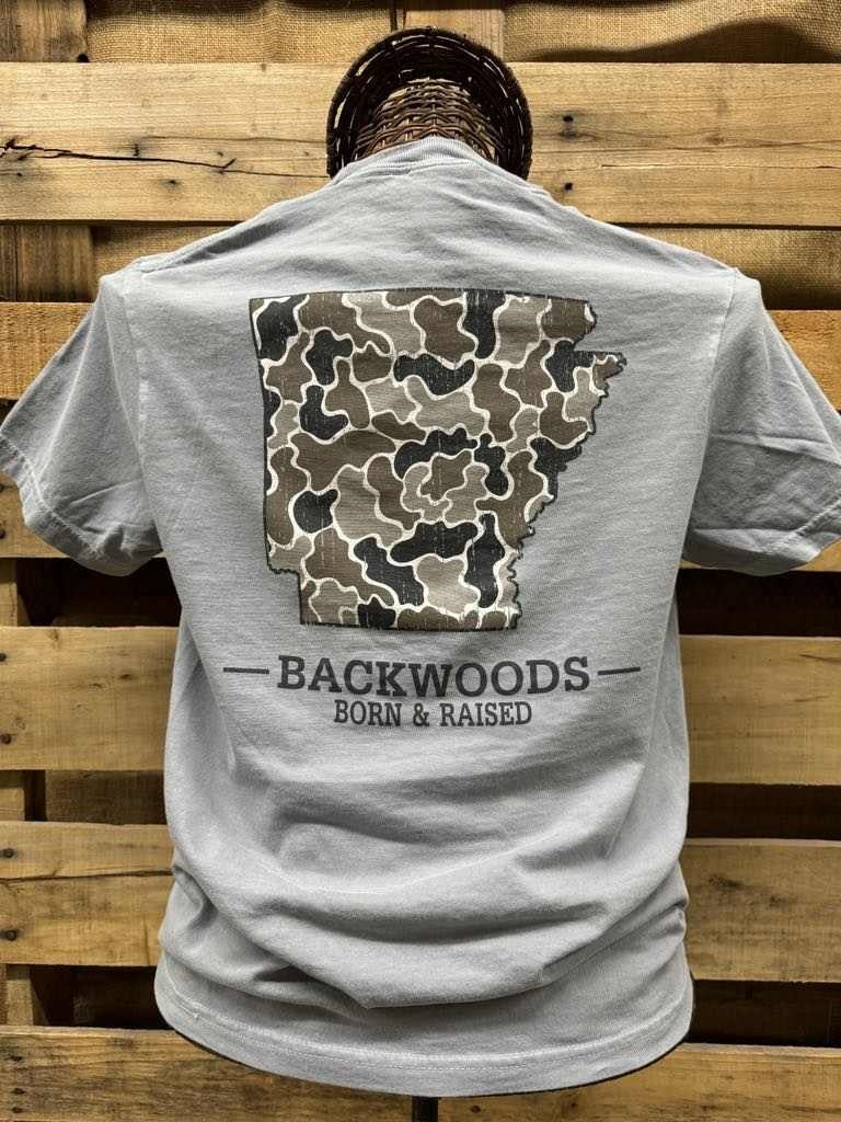 Backwoods Born Raised Camo Arkansas Comfort Colors - Adult & Kids T-Shirts, Sweatshirts & Hoodies apparel design preview 1