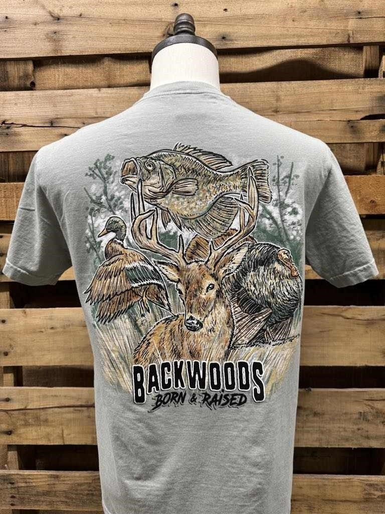 Backwoods Born Raised Wildlife Comfort Colors - Adult & Kids T-Shirts, Sweatshirts & Hoodies apparel design preview 2