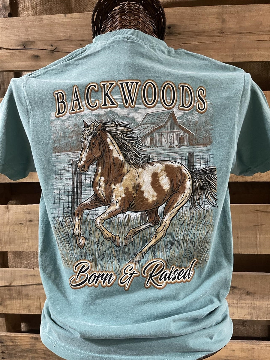 Backwoods Born Raised Horse Comfort Colors - Adult & Kids T-Shirts, Sweatshirts & Hoodies apparel design preview 1