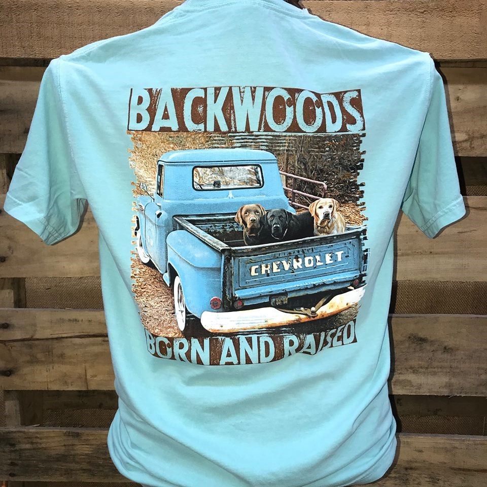 Backwoods Born Raised Country Truck Lab Dogs Comfort - Adult & Kids T-Shirts, Sweatshirts & Hoodies apparel design preview 1