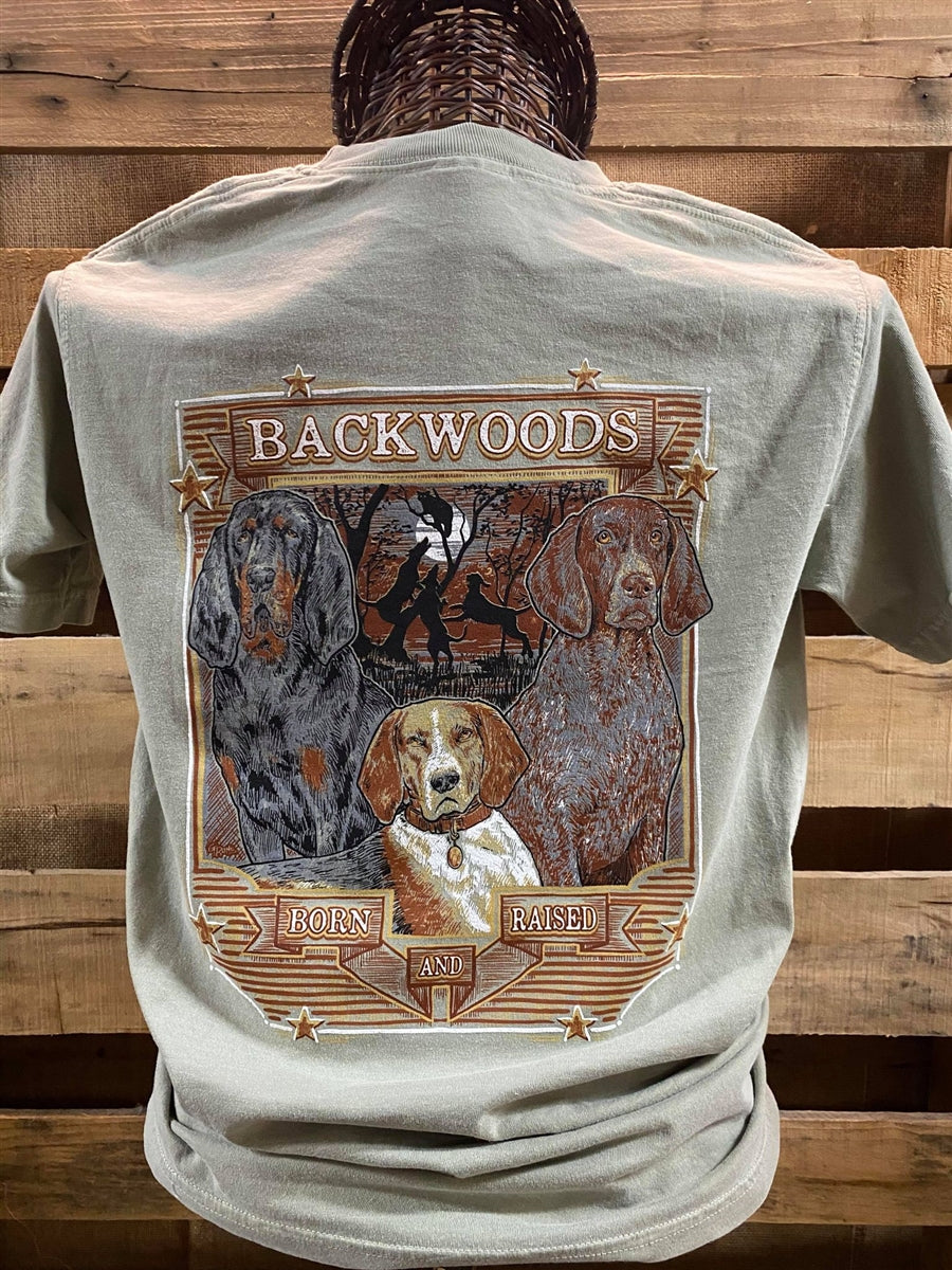 Backwoods Born Raised Coon Dog Comfort Colors Bright - Adult & Kids T-Shirts, Sweatshirts & Hoodies apparel design preview 1