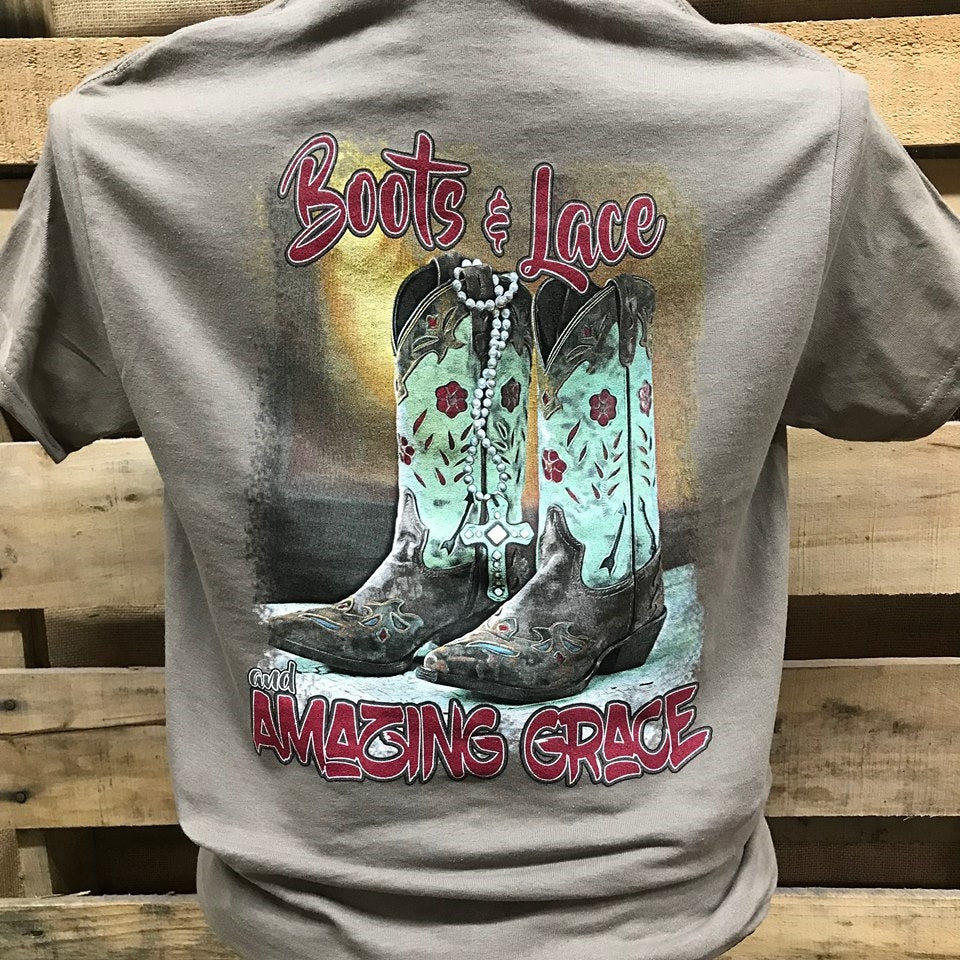 Southern Chics Boots Lace Amazing Grace Christian - Adult & Kids T-Shirts, Sweatshirts & Hoodies apparel design preview 2
