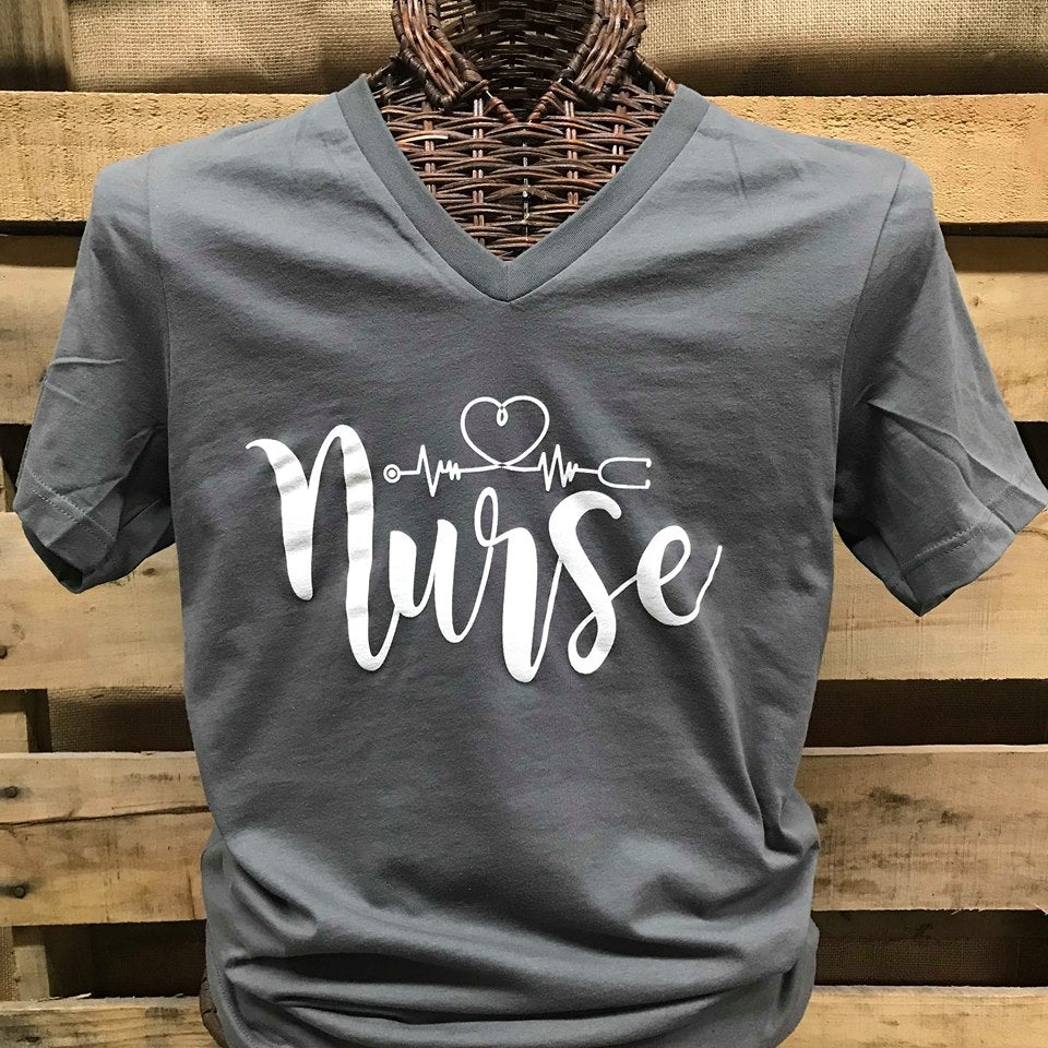 Southern Chics Apparel Nurse Nursing Heartbeat V-Neck - Adult & Kids T-Shirts, Sweatshirts & Hoodies apparel design preview 1