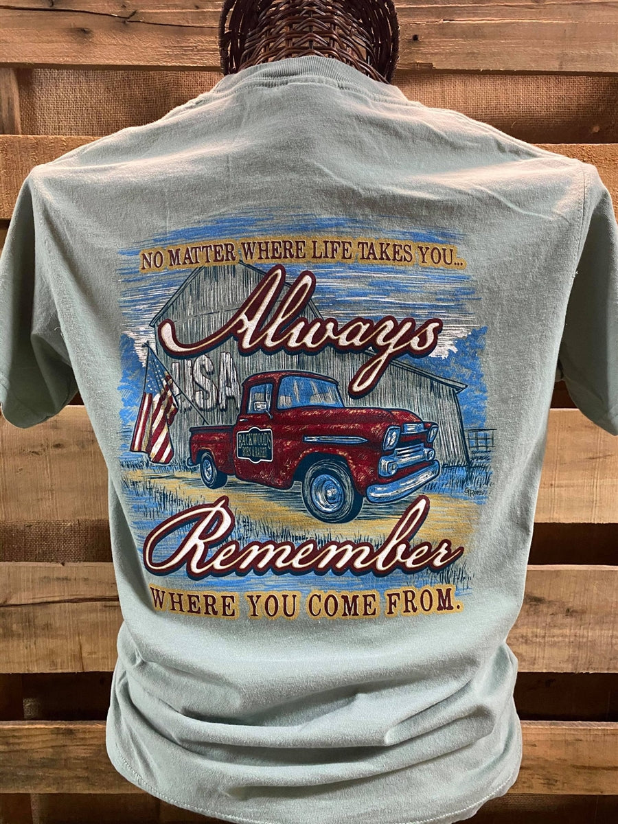 Backwoods Born Raised Always Remember Where You Come - Adult & Kids T-Shirts, Sweatshirts & Hoodies apparel design preview 1