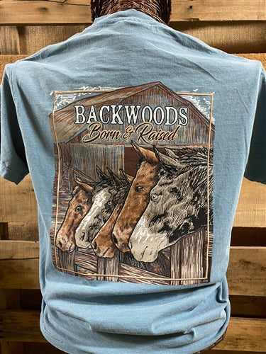 Backwoods Born Raised Horses Comfort Colors Bright - Adult & Kids T-Shirts, Sweatshirts & Hoodies apparel design preview 1