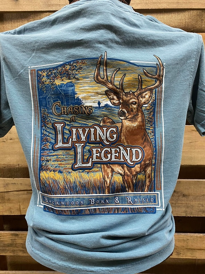 Backwoods Born Raised Chasing a Living Legend Deer - Adult & Kids T-Shirts, Sweatshirts & Hoodies apparel design preview 1