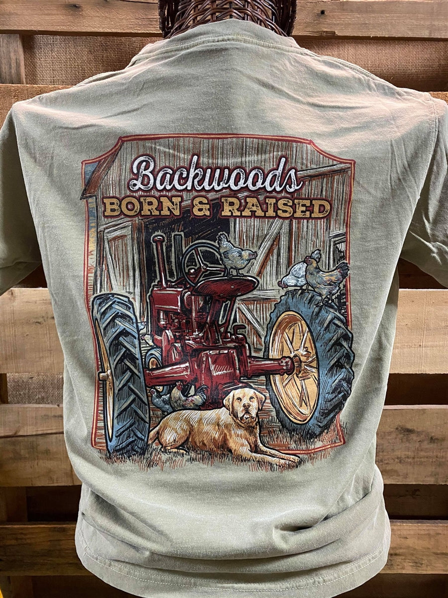 Backwoods Born Raised Tractor Dog Comfort Colors - Adult & Kids T-Shirts, Sweatshirts & Hoodies apparel design preview 1