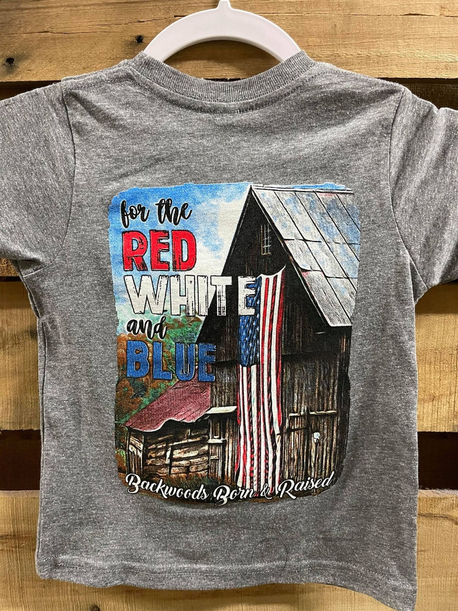 Backwoods Born Raised Red White and Blue USA Barn - Adult & Kids T-Shirts, Sweatshirts & Hoodies apparel design preview 1