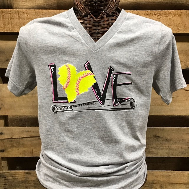 Southern Chics Apparel Love Softball Canvas Girlie - Adult & Kids T-Shirts, Sweatshirts & Hoodies apparel design preview 1