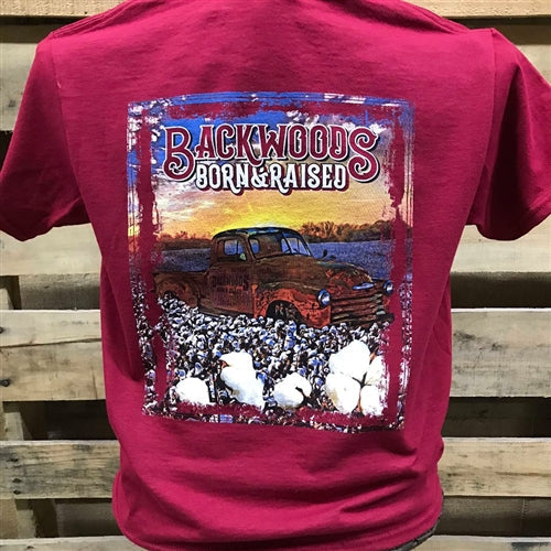 Backwoods Born Raised Country Truck in Cotton Field - Adult & Kids T-Shirts, Sweatshirts & Hoodies apparel design preview 1