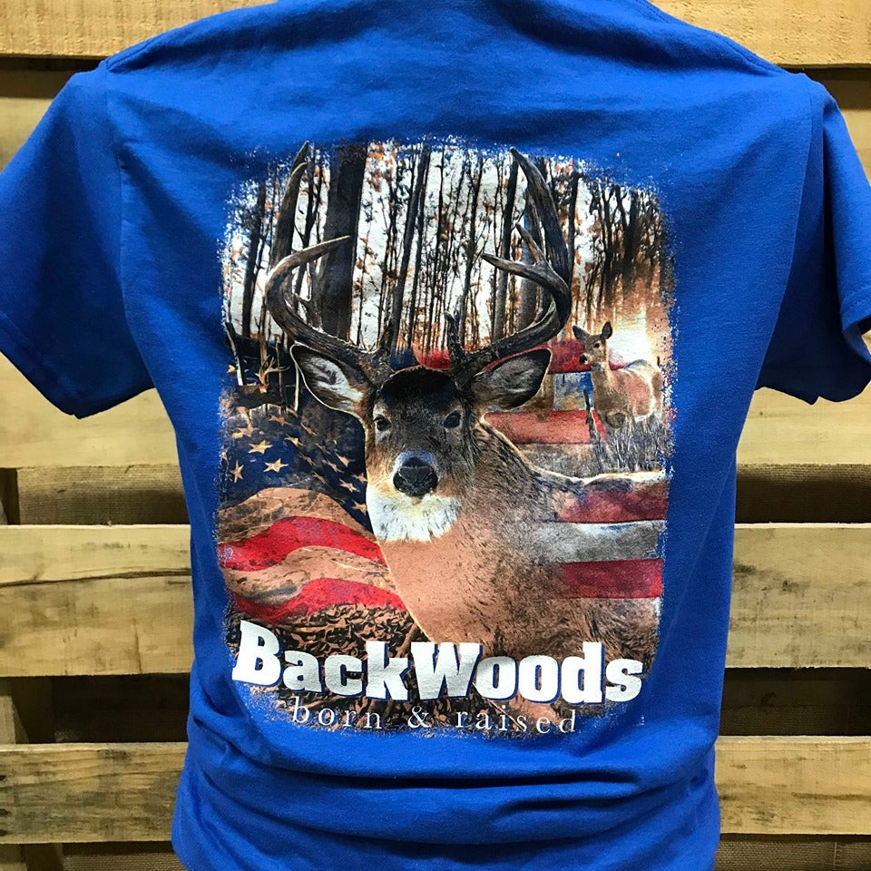 Backwoods USA American Flag Deer Buck - Adult & Kids T-Shirts, Sweatshirts & Hoodies apparel design preview 1