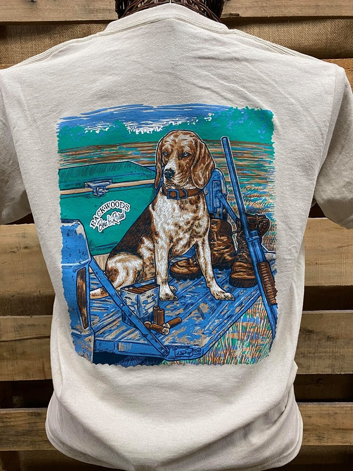 Backwoods Born Raised Beagle Dog on a Tailgate - Adult & Kids T-Shirts, Sweatshirts & Hoodies apparel design preview 1