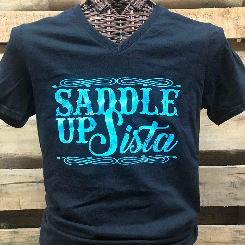 Southern Chics Apparel Saddle Up Sista Canvas V-Neck - Adult & Kids T-Shirts, Sweatshirts & Hoodies apparel design preview 1