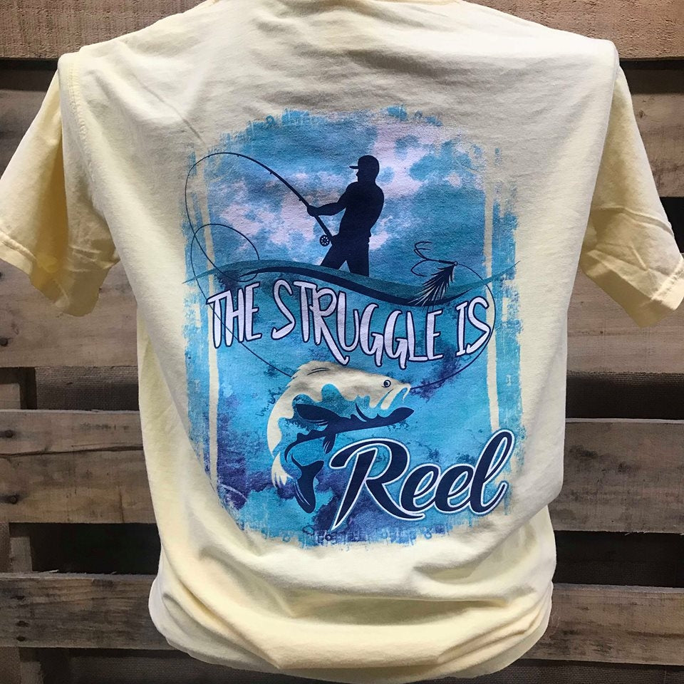 South Waters Comfort Colors The Struggle is Reel Fish - Adult & Kids T-Shirts, Sweatshirts & Hoodies apparel design preview 1