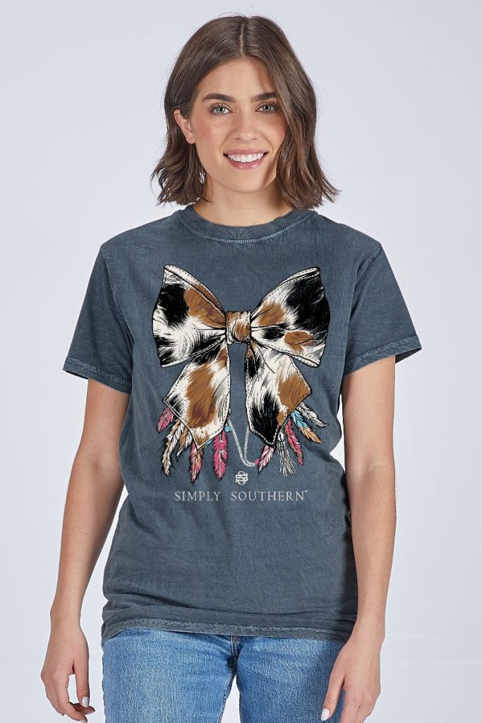 Simply Southern Cow Bow Washed Coal - Adult & Kids T-Shirts, Sweatshirts & Hoodies apparel design preview 1