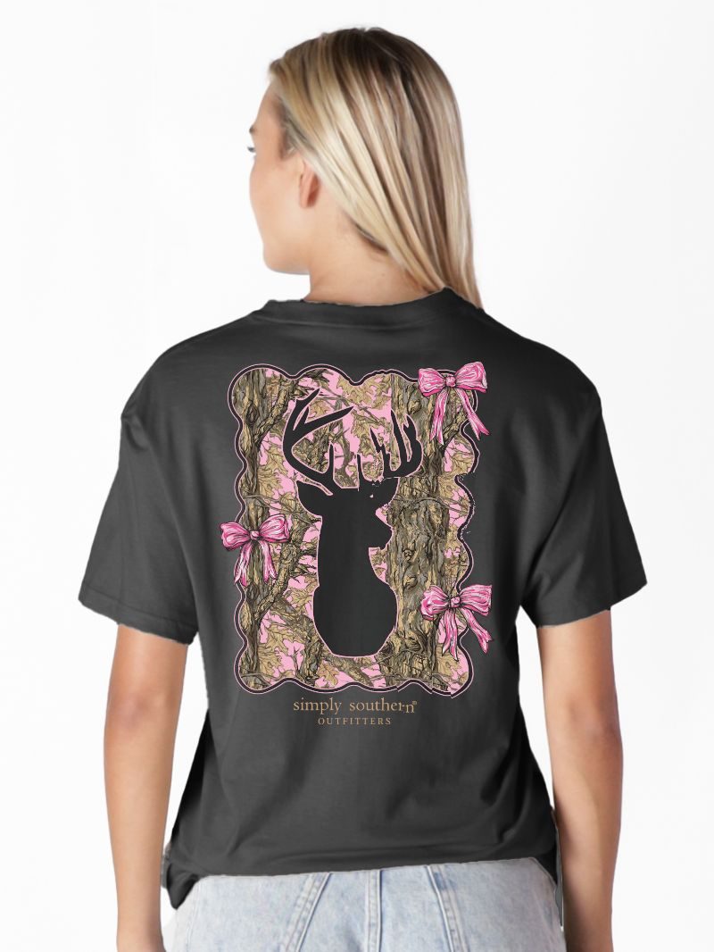 Simply Southern Camo Bow Deer Black - Adult & Kids T-Shirts, Sweatshirts & Hoodies apparel design preview 1