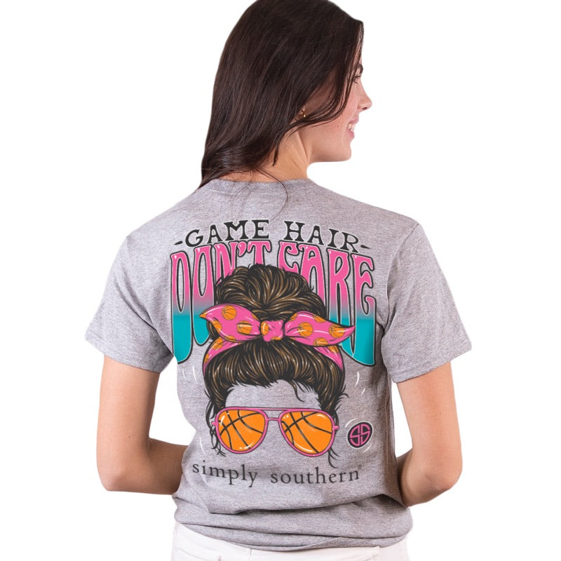 Simply Southern Game Hair Don't Care Basketball - Adult & Kids T-Shirts, Sweatshirts & Hoodies apparel design preview 1
