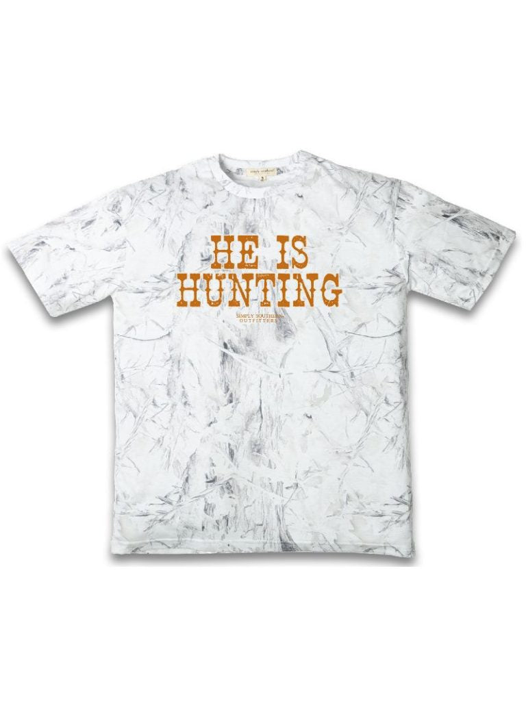 Simply Southern He Is Hunting Camo White - Adult & Kids T-Shirts, Sweatshirts & Hoodies apparel design preview 2