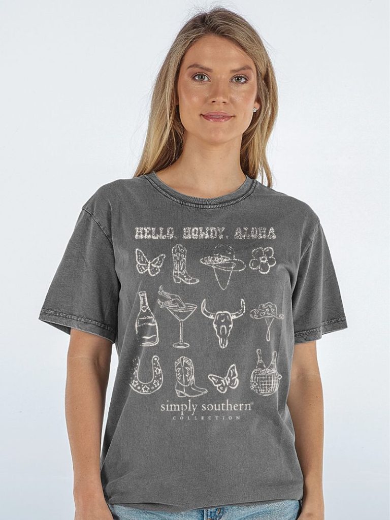 Simply Southern Howdy Washed Coal - Adult & Kids T-Shirts, Sweatshirts & Hoodies apparel design preview 1