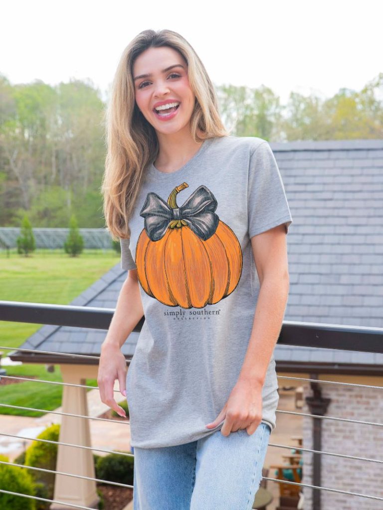 Simply Southern Distressed Pumpkin Bow Fall - Adult & Kids T-Shirts, Sweatshirts & Hoodies apparel design preview 1
