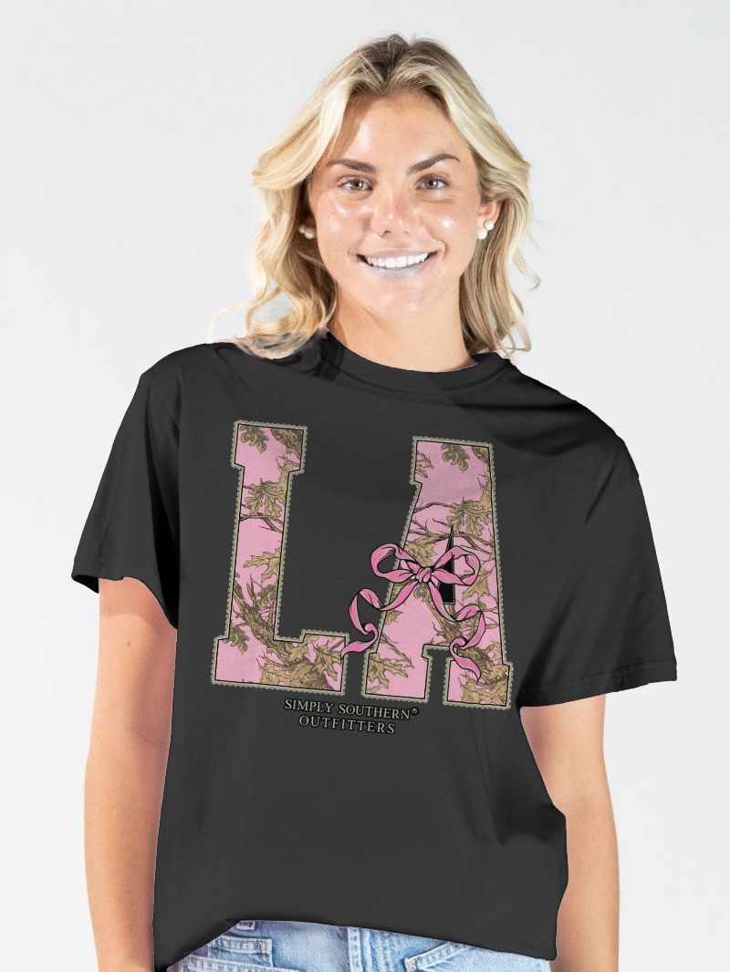 Simply Southern Louisiana Camo Bow Black - Adult & Kids T-Shirts, Sweatshirts & Hoodies apparel design preview 1