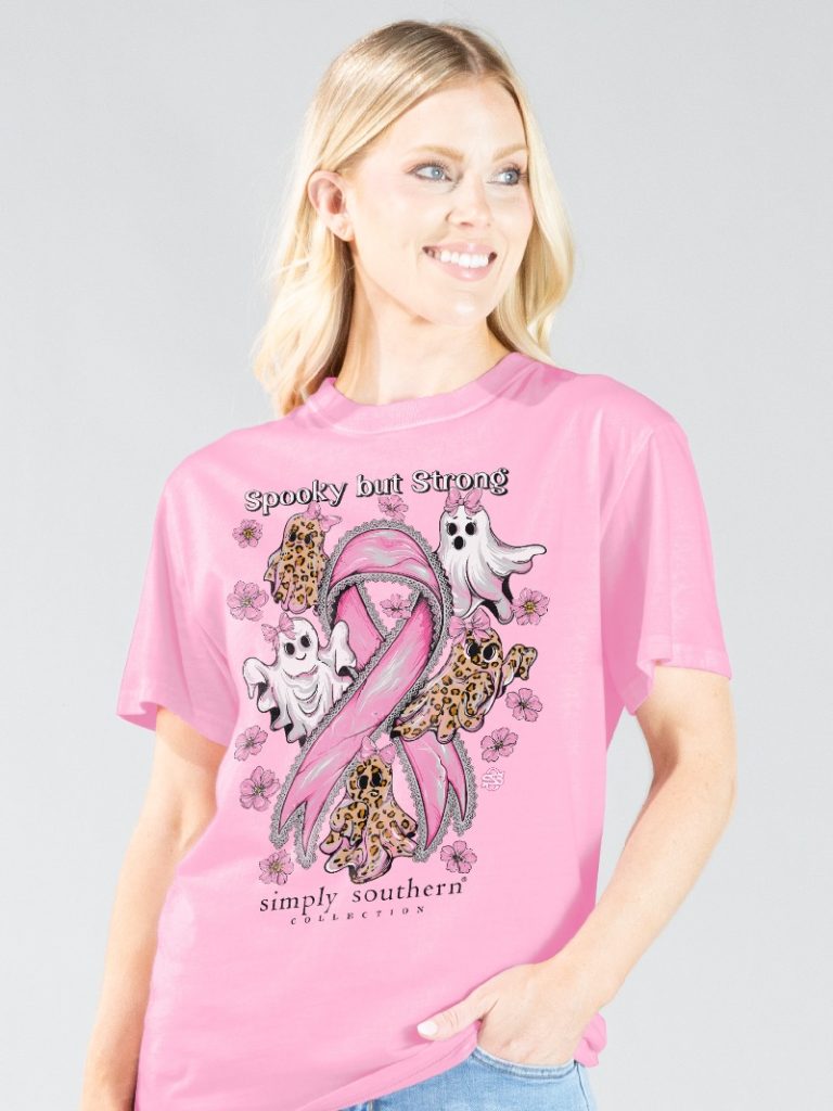 Simply Southern Spooky Strong Cancer Washed Pink - Adult & Kids T-Shirts, Sweatshirts & Hoodies apparel design preview 1