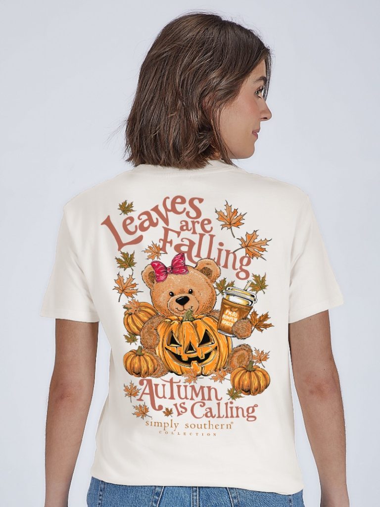 Simply Southern Teddy Leaves Falling Fall - Adult & Kids T-Shirts, Sweatshirts & Hoodies apparel design preview 1