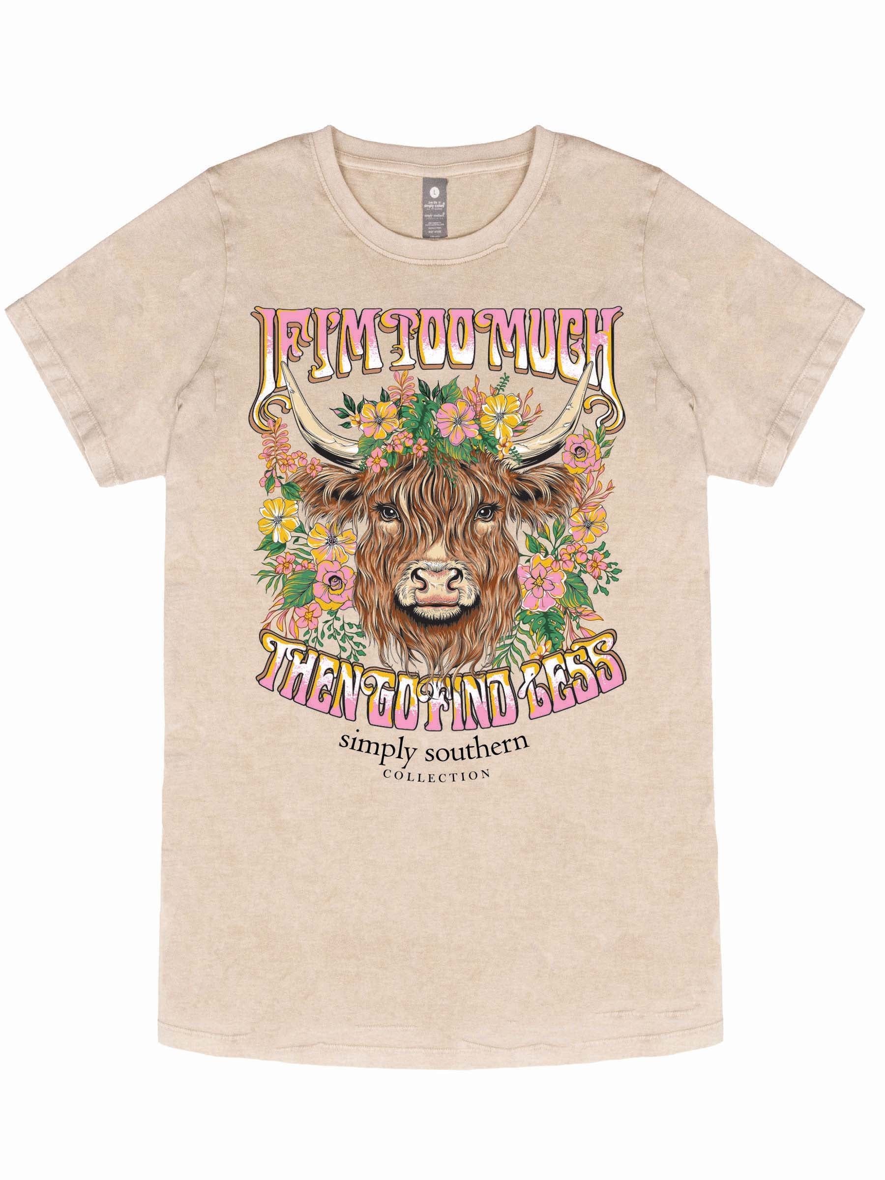Simply Southern Too Much Cow Washed Cream - Adult & Kids T-Shirts, Sweatshirts & Hoodies apparel design preview 2
