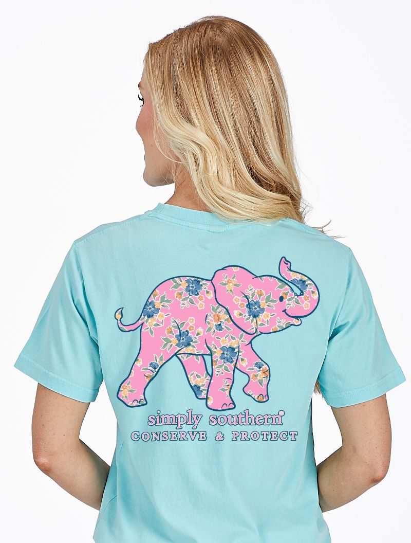 Simply Southern Elephant Tracker Floral Aqua - Adult & Kids T-Shirts, Sweatshirts & Hoodies apparel design preview 1