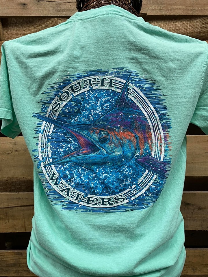 Backwoods South Waters Fishing Marlin Comfort Colors - Adult & Kids T-Shirts, Sweatshirts & Hoodies apparel design preview 1