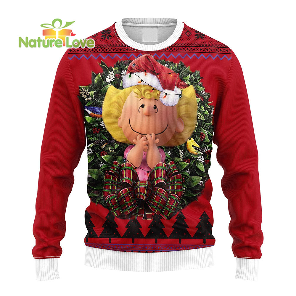 Sally Brown Peanuts Merry Xmas 3D Red Ugly Christmas Sweater product image