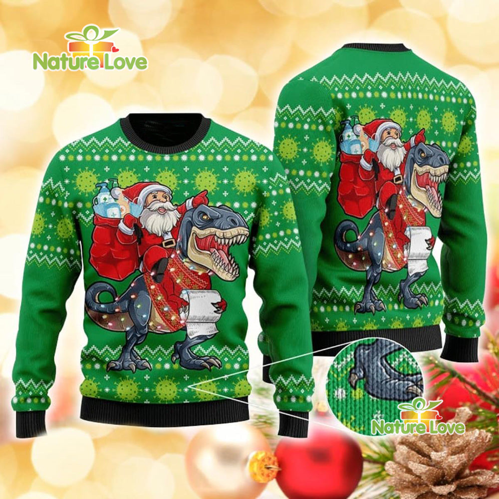Santa Dinosaur T-Rex Funny Ugly Christmas Sweater product image