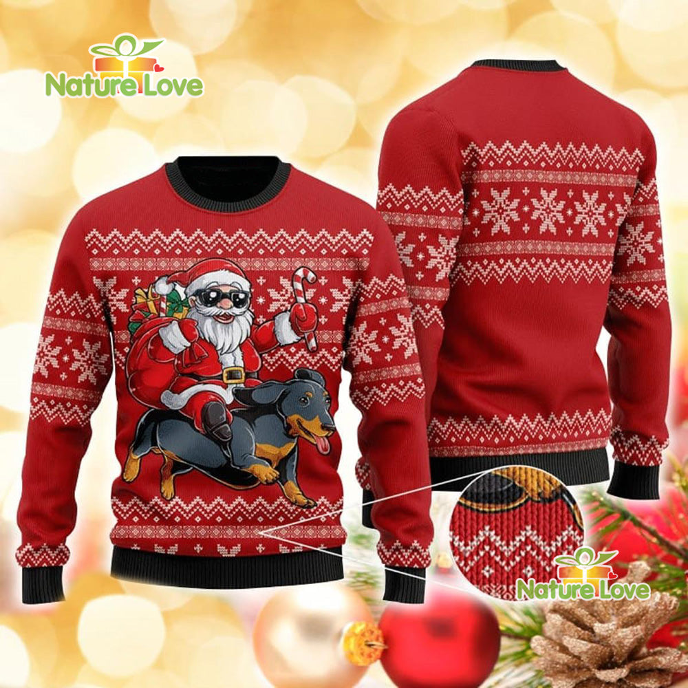 Santa Riding Dachshund 3D Funny Ugly Christmas Sweater product image
