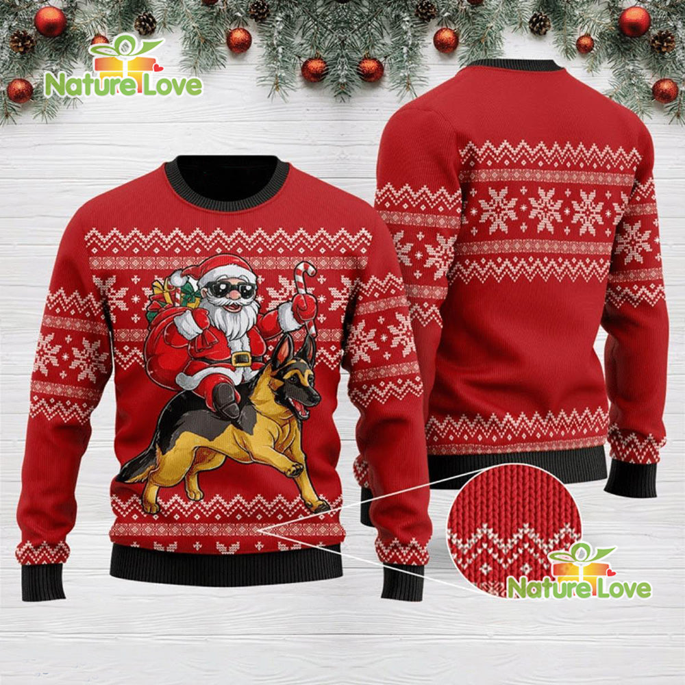 Santa Riding German Shepherd 3D Funny Ugly Christmas Sweater product image