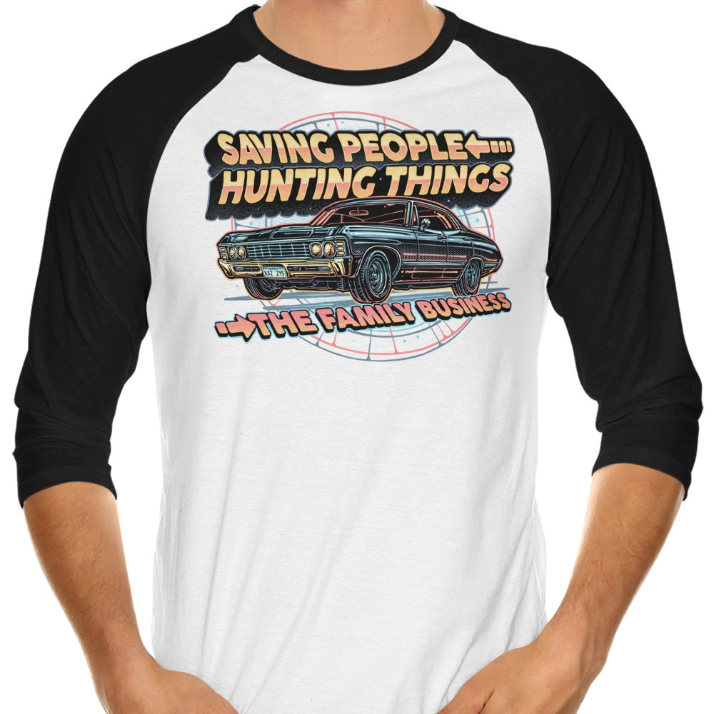 Saving People, Hunting Things 3/4 Sleeve Raglan - Adult & Kids T-Shirts, Sweatshirts & Hoodies apparel design preview 1