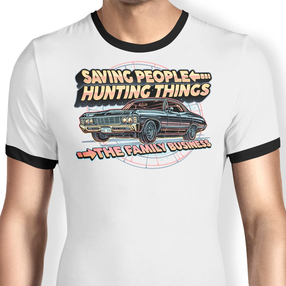 Saving People, Hunting Things Ringer - Adult & Kids T-Shirts, Sweatshirts & Hoodies apparel design preview 1