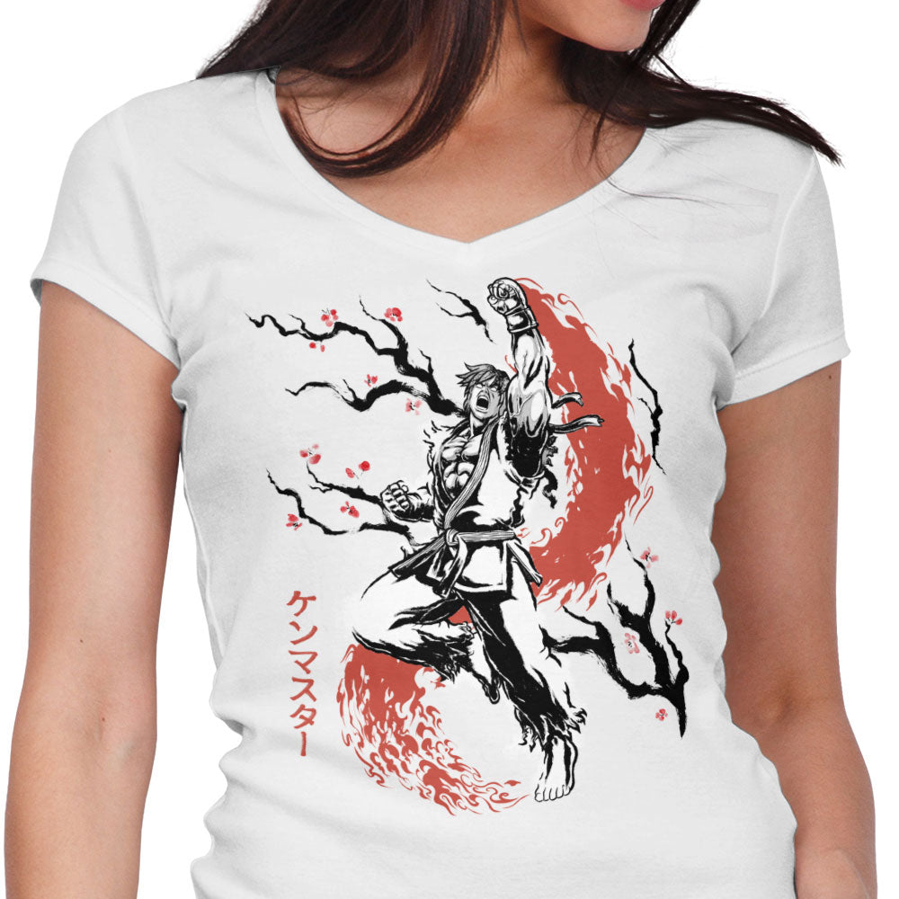 Scarlet Flame Sumi-e Women's V-Neck - Adult & Kids T-Shirts, Sweatshirts & Hoodies apparel design preview 1