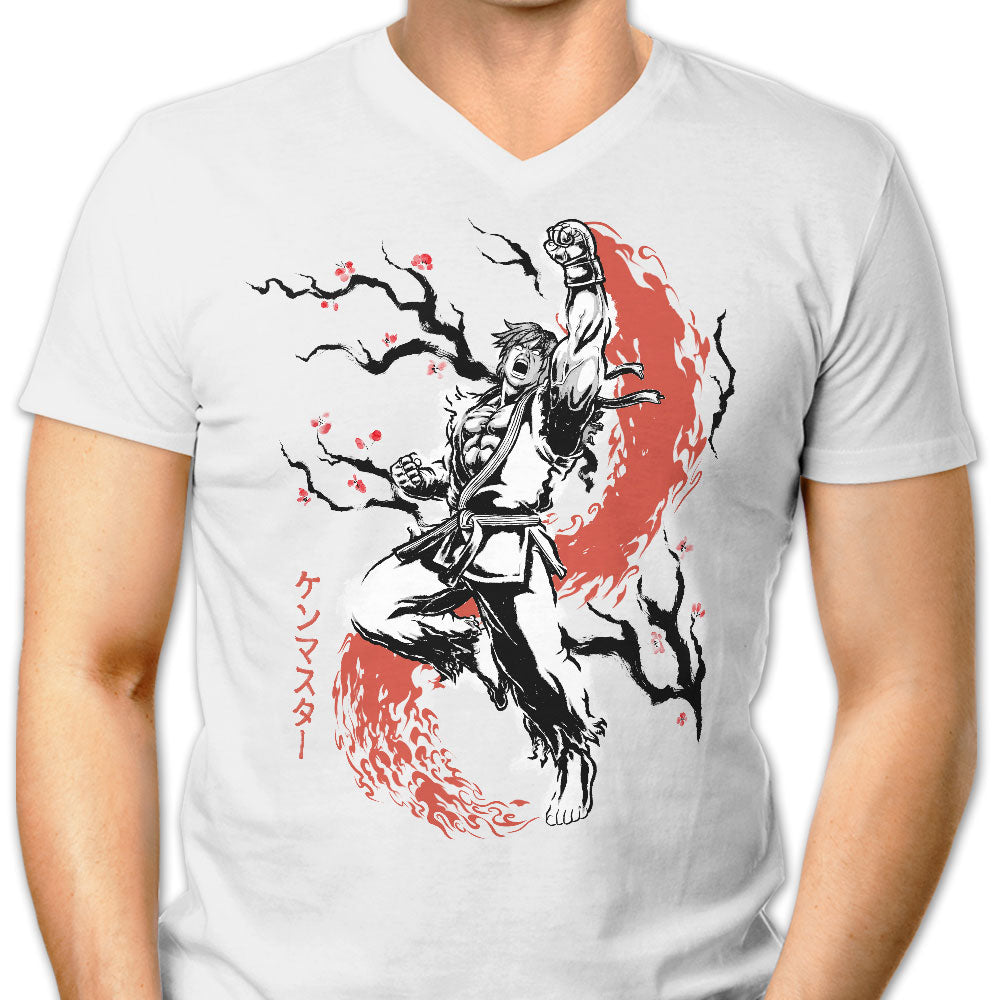 Scarlet Flame Sumi-e Men's V-Neck - Adult & Kids T-Shirts, Sweatshirts & Hoodies apparel design preview 1