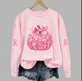 Breast Cancer Sequin Pumpkin Print Crew Neck Sweatshirt product image