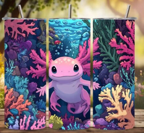 Axolotl Undersea 20 oz Skinny Tumbler Cup With Straw - Adult & Kids T-Shirts, Sweatshirts & Hoodies apparel design preview 1
