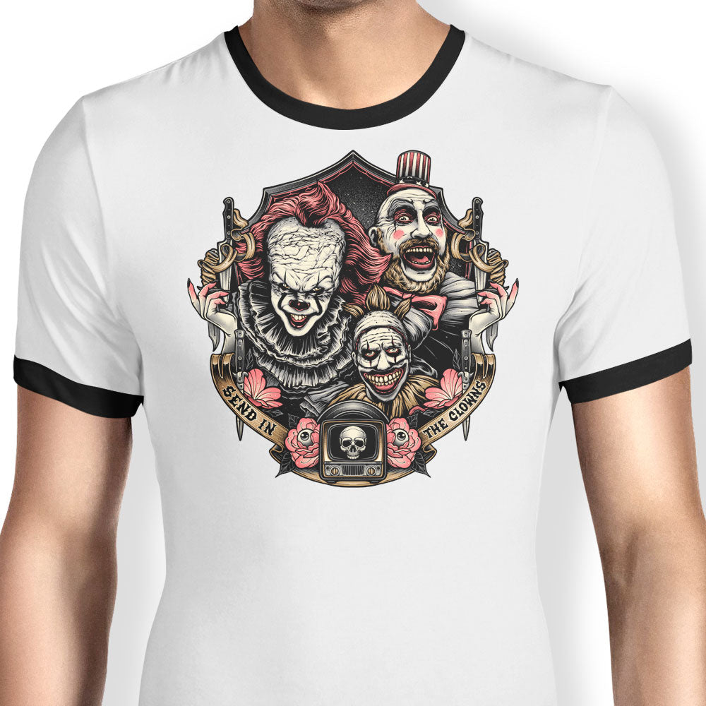 Send in the Clowns Ringer - Adult & Kids T-Shirts, Sweatshirts & Hoodies apparel design preview 1