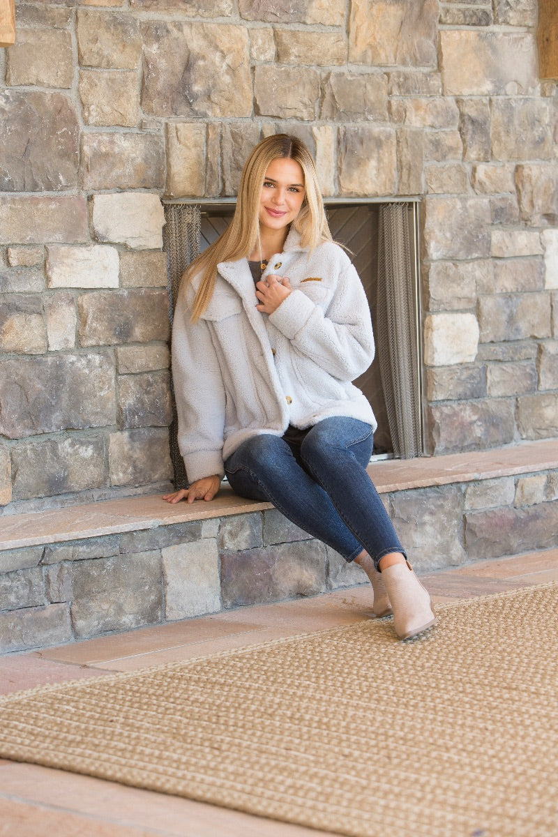 Simply Southern Grey Soft Sherpa Shacket Jacket - Adult & Kids T-Shirts, Sweatshirts & Hoodies apparel design preview 2