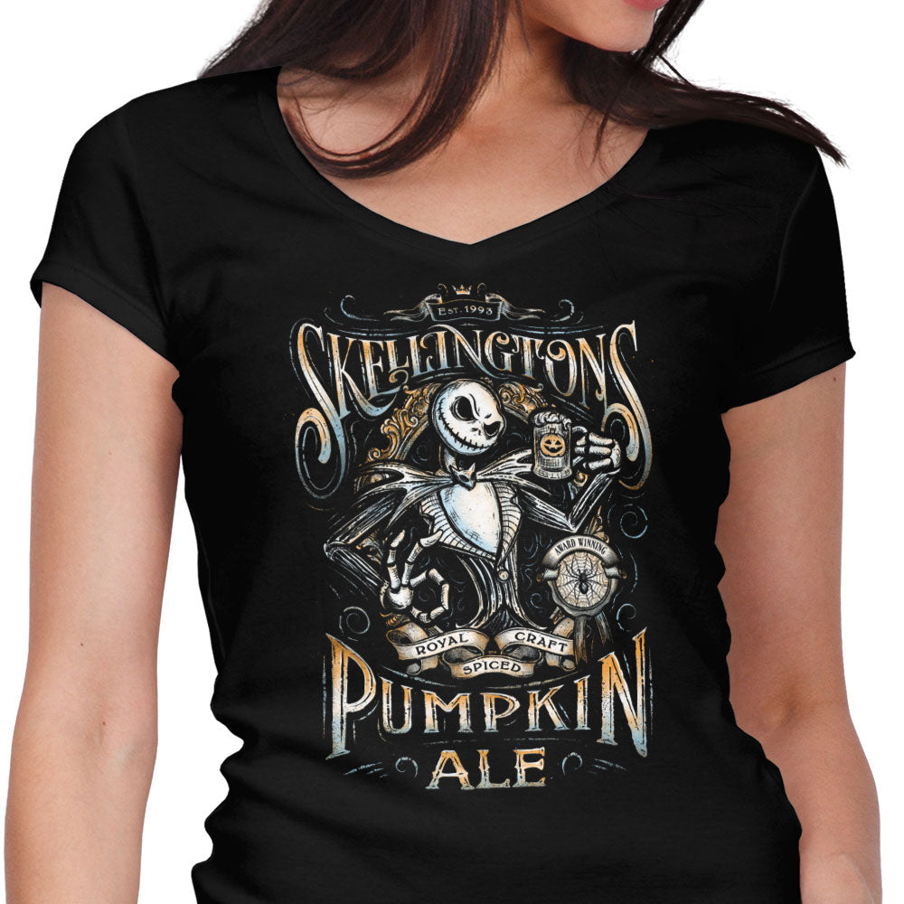 Skellington's Pumpkin Ale Women's V-Neck - Adult & Kids T-Shirts, Sweatshirts & Hoodies apparel design preview 1